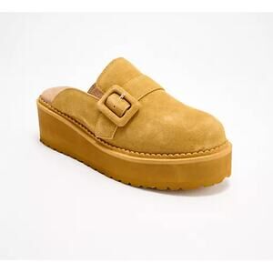 Seychelles EUC Come Together Slide Shoe Clog Mules Suede Tan Platform Buckle 8.5